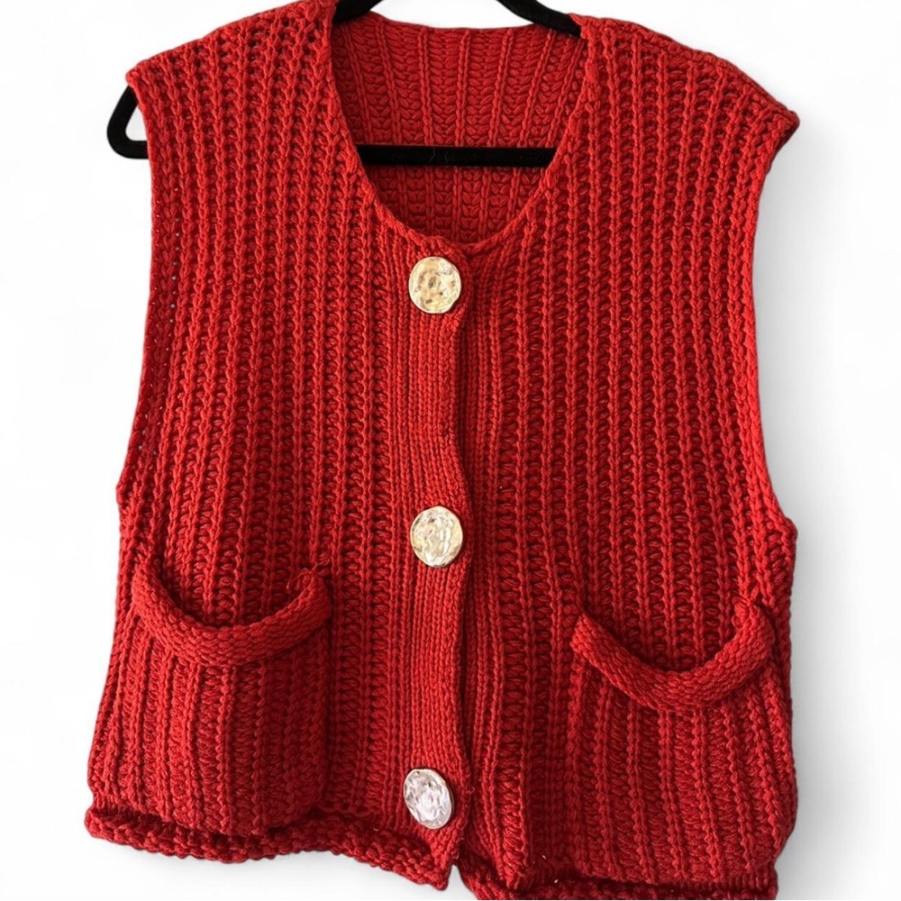 SHEIN Red Knit Button-Front Women's Cardigan